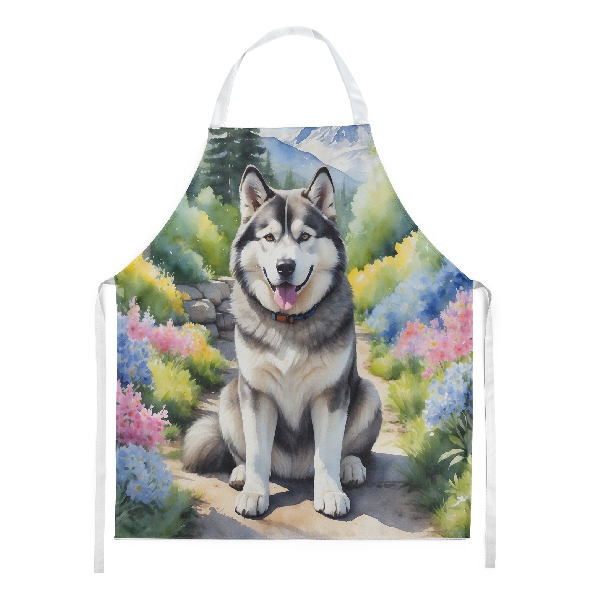 Alaskan Malamute Spring Garden Apron – Artist-Designed Kitchen, BBQ & Craft Apron