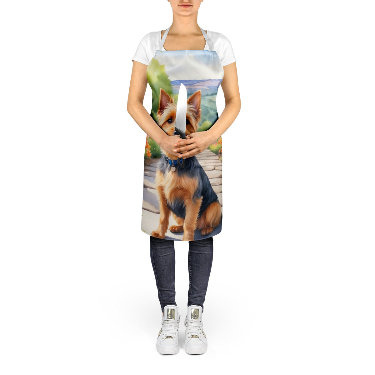 Australian Terrier Spring Garden Apron – Artist-Designed Kitchen, BBQ & Craft Apron